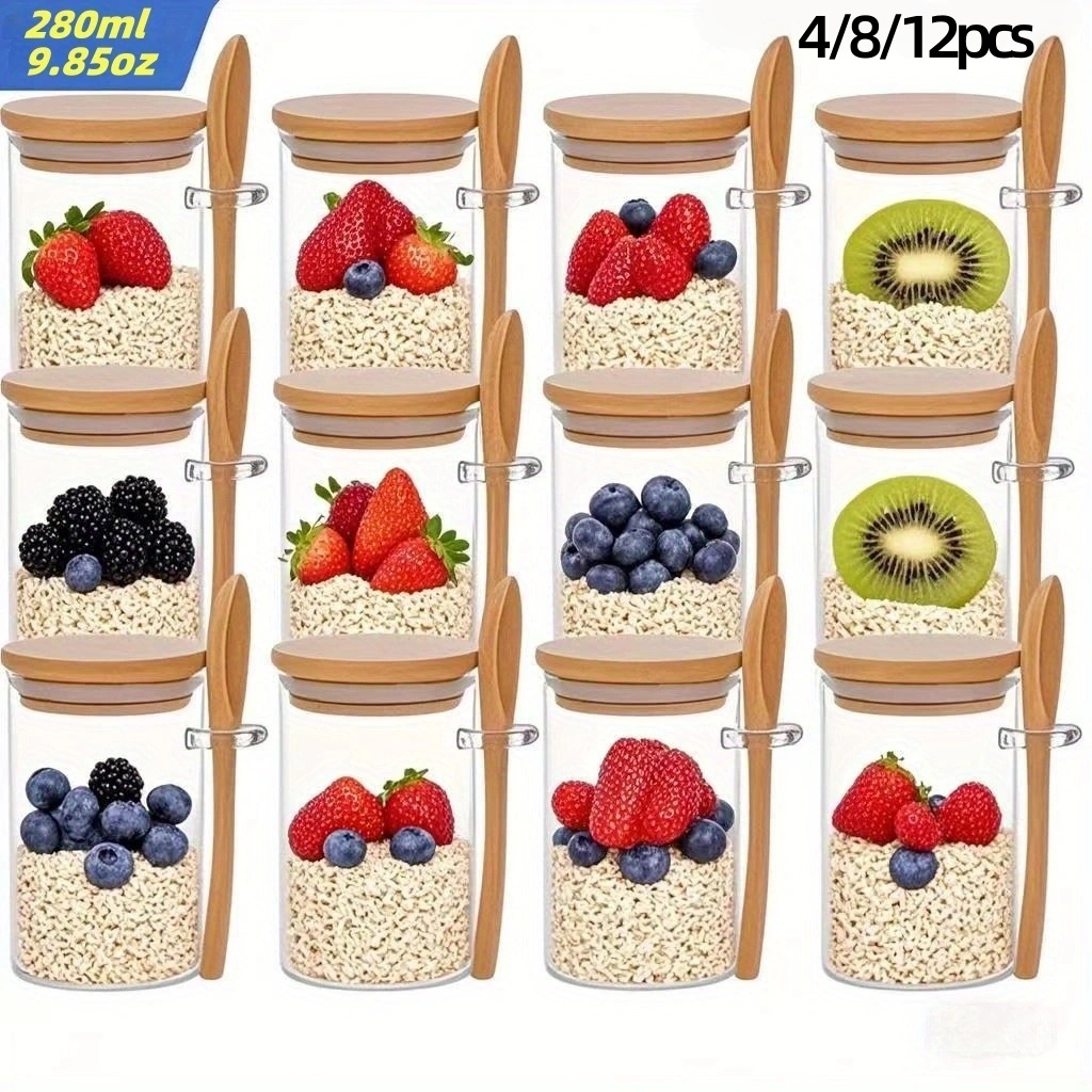 Meal Prep Ideas - 4/8/12Pcs, Oatmeal Breakfast Cups with Lids